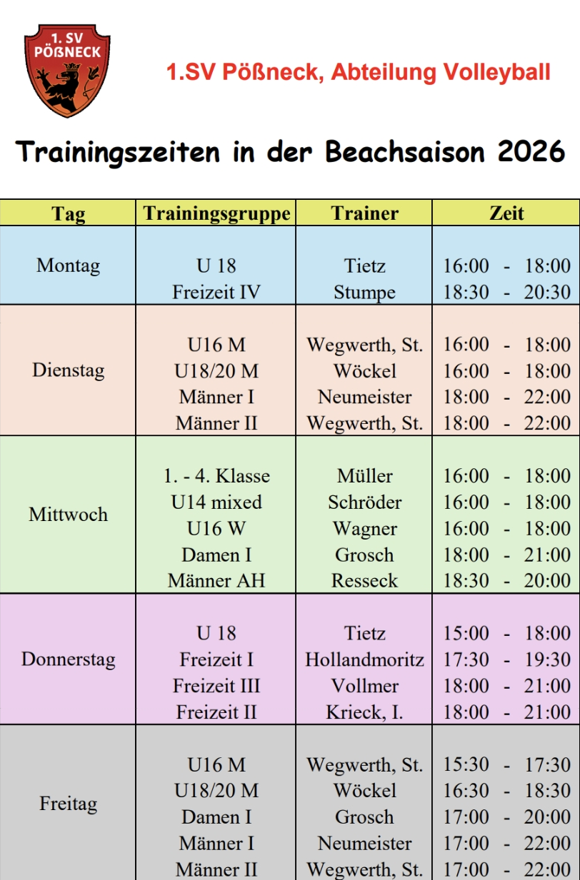 Beachvolleyball - Trainingszeiten April - Oktober